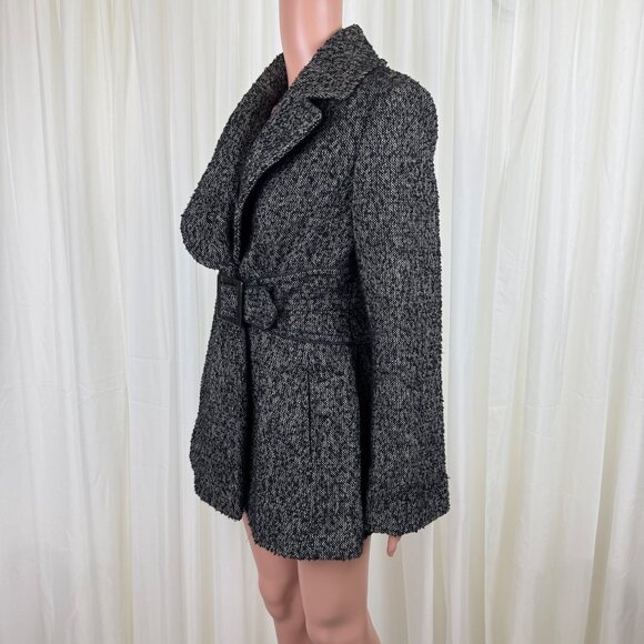 Jessica Simpson Boucle Wool Blend Fit Flare Bell Sleeve Coat Jacket Sz MD Black - Picture 4 of 17